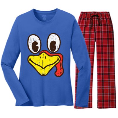 Silly Turkey Face Funny Thanksgiving Dinner Women's Long Sleeve Flannel Pajama Set 