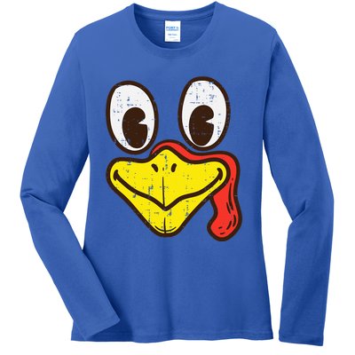 Silly Turkey Face Funny Thanksgiving Dinner Ladies Long Sleeve Shirt