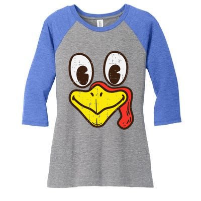 Silly Turkey Face Funny Thanksgiving Dinner Women's Tri-Blend 3/4-Sleeve Raglan Shirt