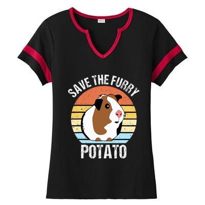 Save The Furry Potato Funny Guinea Pig Ladies Halftime Notch Neck Tee