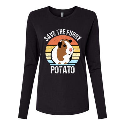 Save The Furry Potato Funny Guinea Pig Womens Cotton Relaxed Long Sleeve T-Shirt