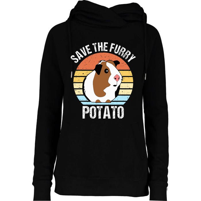 Save The Furry Potato Funny Guinea Pig Womens Funnel Neck Pullover Hood