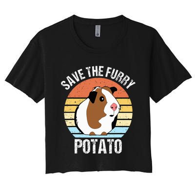 Save The Furry Potato Funny Guinea Pig Women's Crop Top Tee