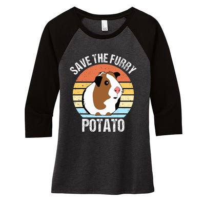 Save The Furry Potato Funny Guinea Pig Women's Tri-Blend 3/4-Sleeve Raglan Shirt