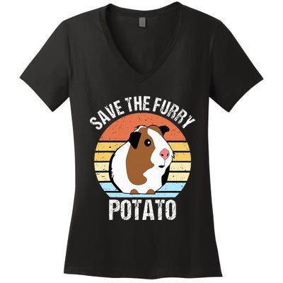 Save The Furry Potato Funny Guinea Pig Women's V-Neck T-Shirt