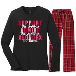 Support The Fighters Admire The Survivors Honor The Taken Breast Cancer Women's Long Sleeve Flannel Pajama Set 