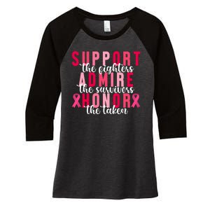 Support The Fighters Admire The Survivors Honor The Taken Breast Cancer Women's Tri-Blend 3/4-Sleeve Raglan Shirt