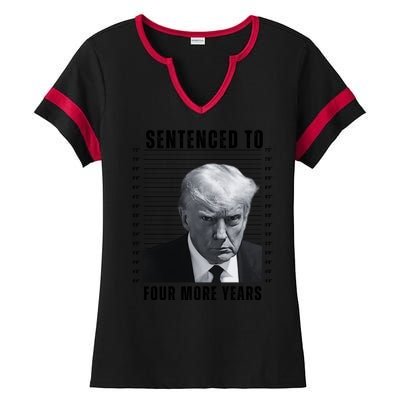 Sentenced To Four More Years Funny President Mugshot Ladies Halftime Notch Neck Tee