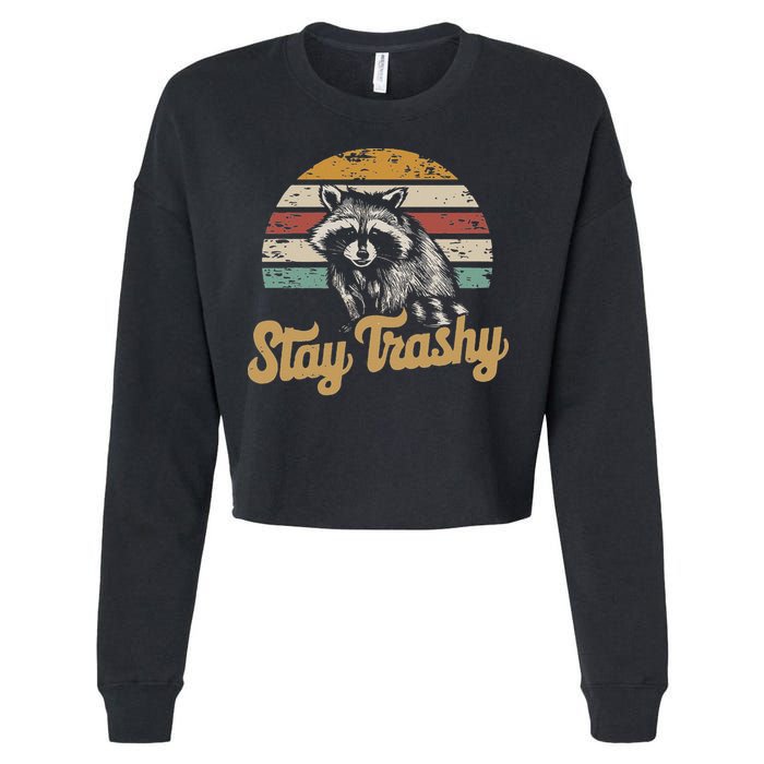 Stay Trashy Funny Opossum Raccoon Internet Memes Funny Meme Cropped Pullover Crew