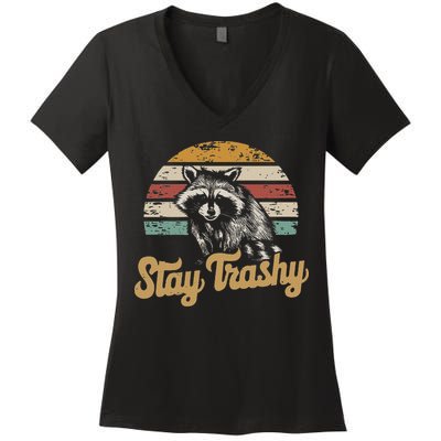 Stay Trashy Funny Opossum Raccoon Internet Memes Funny Meme Women's V-Neck T-Shirt