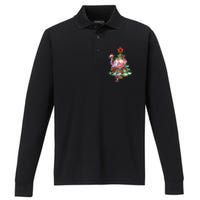 Summer Tropical Flamingo Santa Hat Christmas In July Performance Long Sleeve Polo