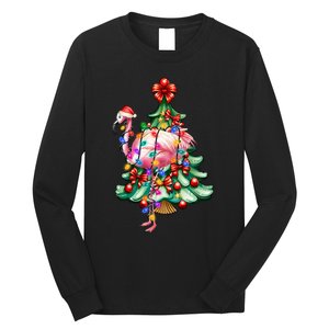 Summer Tropical Flamingo Santa Hat Christmas In July Long Sleeve Shirt