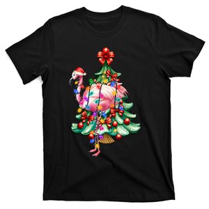 Summer Tropical Flamingo Santa Hat Christmas In July T-Shirt