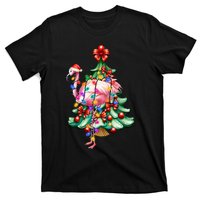 Summer Tropical Flamingo Santa Hat Christmas In July T-Shirt