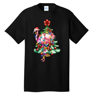 Summer Tropical Flamingo Santa Hat Christmas In July Tall T-Shirt