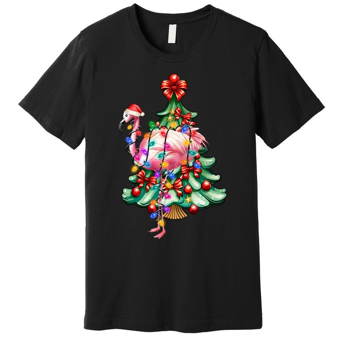 Summer Tropical Flamingo Santa Hat Christmas In July Premium T-Shirt