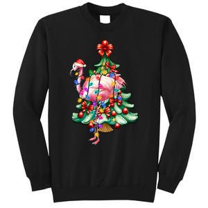 Summer Tropical Flamingo Santa Hat Christmas In July Tall Sweatshirt