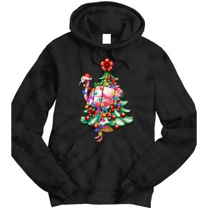 Summer Tropical Flamingo Santa Hat Christmas In July Tie Dye Hoodie