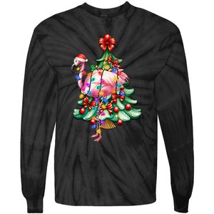 Summer Tropical Flamingo Santa Hat Christmas In July Tie-Dye Long Sleeve Shirt