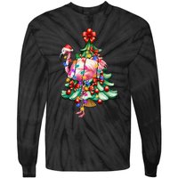 Summer Tropical Flamingo Santa Hat Christmas In July Tie-Dye Long Sleeve Shirt