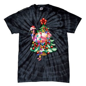 Summer Tropical Flamingo Santa Hat Christmas In July Tie-Dye T-Shirt