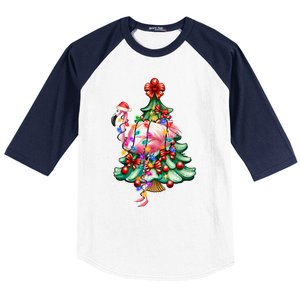 Summer Tropical Flamingo Santa Hat Christmas In July Baseball Sleeve Shirt