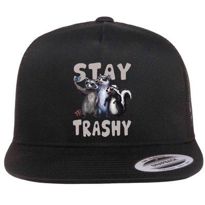Stay Trashy Funny Raccoon Opossum Skunk Funny Flat Bill Trucker Hat