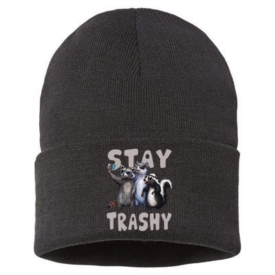 Stay Trashy Funny Raccoon Opossum Skunk Funny Sustainable Knit Beanie