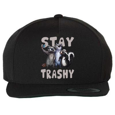 Stay Trashy Funny Raccoon Opossum Skunk Funny Wool Snapback Cap