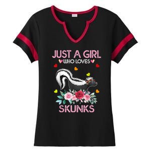 Skunk Tees For Women Grils Gift Just A Girl Who Loves Skunks Ladies Halftime Notch Neck Tee