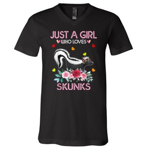 Skunk Tees For Women Grils Gift Just A Girl Who Loves Skunks V-Neck T-Shirt