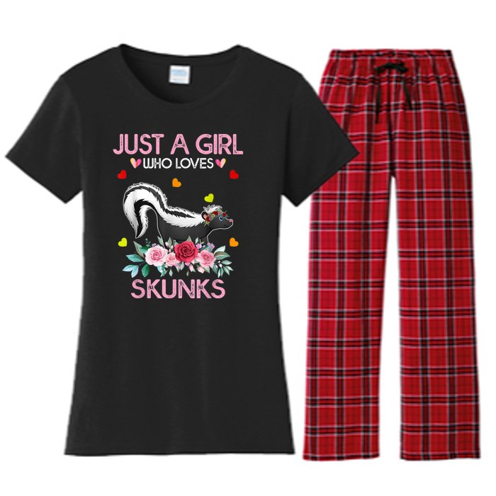 Skunk Tees For Women Grils Gift Just A Girl Who Loves Skunks Women's Flannel Pajama Set