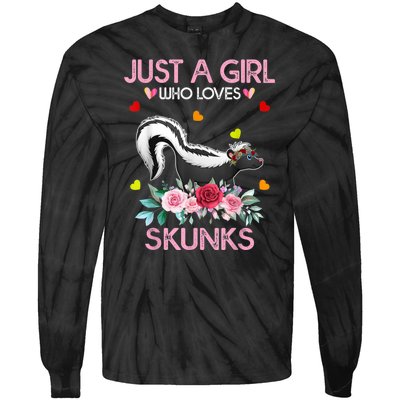 Skunk Tees For Women Grils Gift Just A Girl Who Loves Skunks Tie-Dye Long Sleeve Shirt