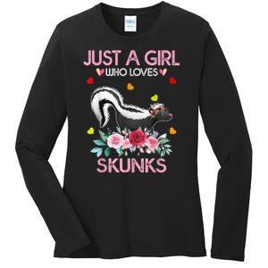 Skunk Tees For Women Grils Gift Just A Girl Who Loves Skunks Ladies Long Sleeve Shirt