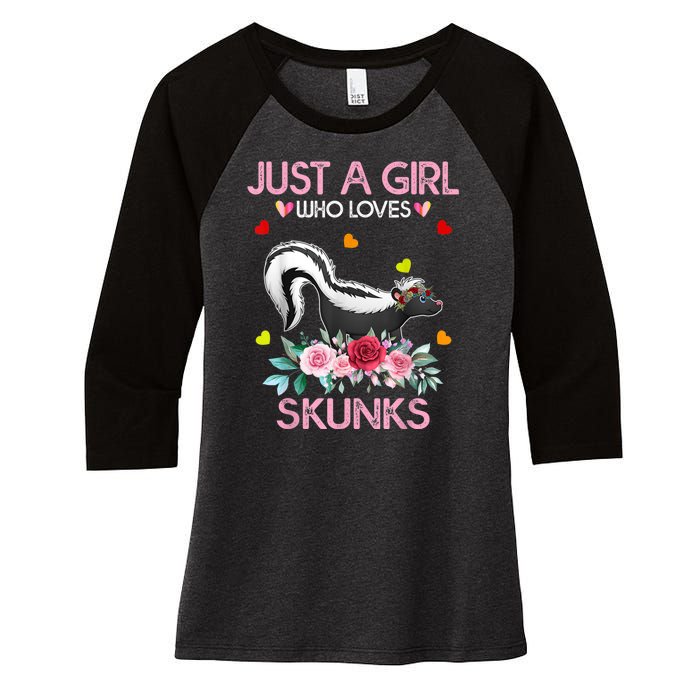 Skunk Tees For Women Grils Gift Just A Girl Who Loves Skunks Women's Tri-Blend 3/4-Sleeve Raglan Shirt