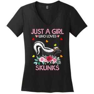 Skunk Tees For Women Grils Gift Just A Girl Who Loves Skunks Women's V-Neck T-Shirt