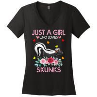 Skunk Tees For Women Grils Gift Just A Girl Who Loves Skunks Women's V-Neck T-Shirt