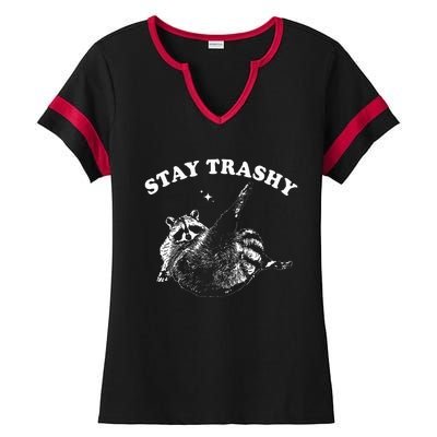 Stay Trashy Funny Raccoon Trash Panda Raccoon Meme Ladies Halftime Notch Neck Tee