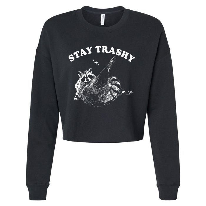 Stay Trashy Funny Raccoon Trash Panda Raccoon Meme Cropped Pullover Crew