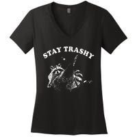 Stay Trashy Funny Raccoon Trash Panda Raccoon Meme Women's V-Neck T-Shirt