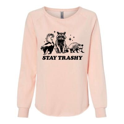 Stay Trashy Funny Raccoon Opossum Skunk Trash Panda Meme Womens California Wash Sweatshirt