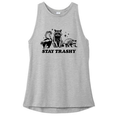 Stay Trashy Funny Raccoon Opossum Skunk Trash Panda Meme Ladies PosiCharge Tri-Blend Wicking Tank