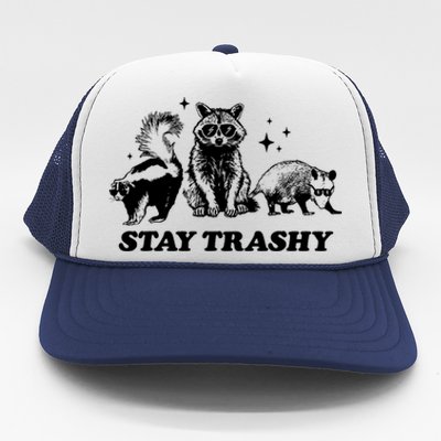 Stay Trashy Funny Raccoon Opossum Skunk Trash Panda Meme Trucker Hat