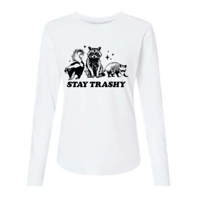 Stay Trashy Funny Raccoon Opossum Skunk Trash Panda Meme Womens Cotton Relaxed Long Sleeve T-Shirt