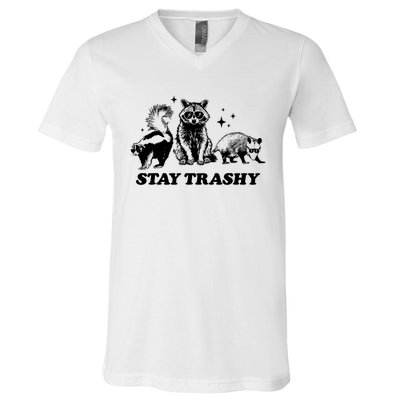 Stay Trashy Funny Raccoon Opossum Skunk Trash Panda Meme V-Neck T-Shirt