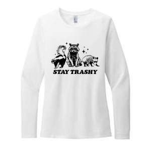 Stay Trashy Funny Raccoon Opossum Skunk Trash Panda Meme Womens CVC Long Sleeve Shirt