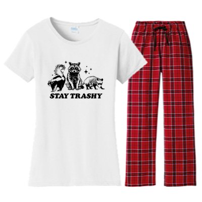 Stay Trashy Funny Raccoon Opossum Skunk Trash Panda Meme Women's Flannel Pajama Set