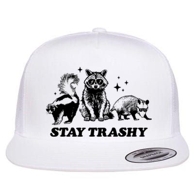 Stay Trashy Funny Raccoon Opossum Skunk Trash Panda Meme Flat Bill Trucker Hat