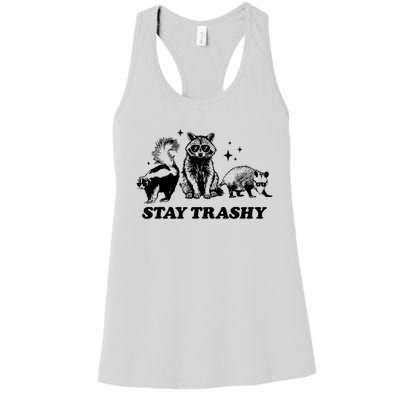 Stay Trashy Funny Raccoon Opossum Skunk Trash Panda Meme Women's Racerback Tank