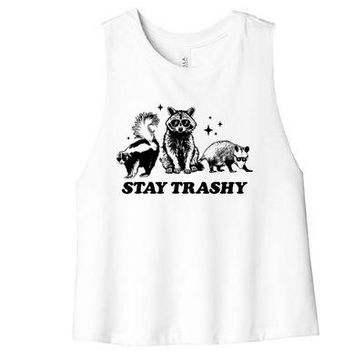 Stay Trashy Funny Raccoon Opossum Skunk Trash Panda Meme Women's Racerback Cropped Tank